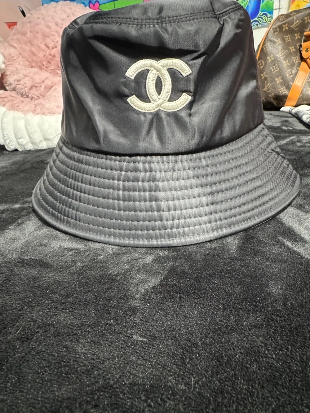 Source Unknown Black Bucket Hat with White Double C Logo